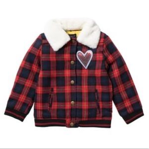 Girls Andy & Evan Plaid Faux Fur Jacket Sz 6Y